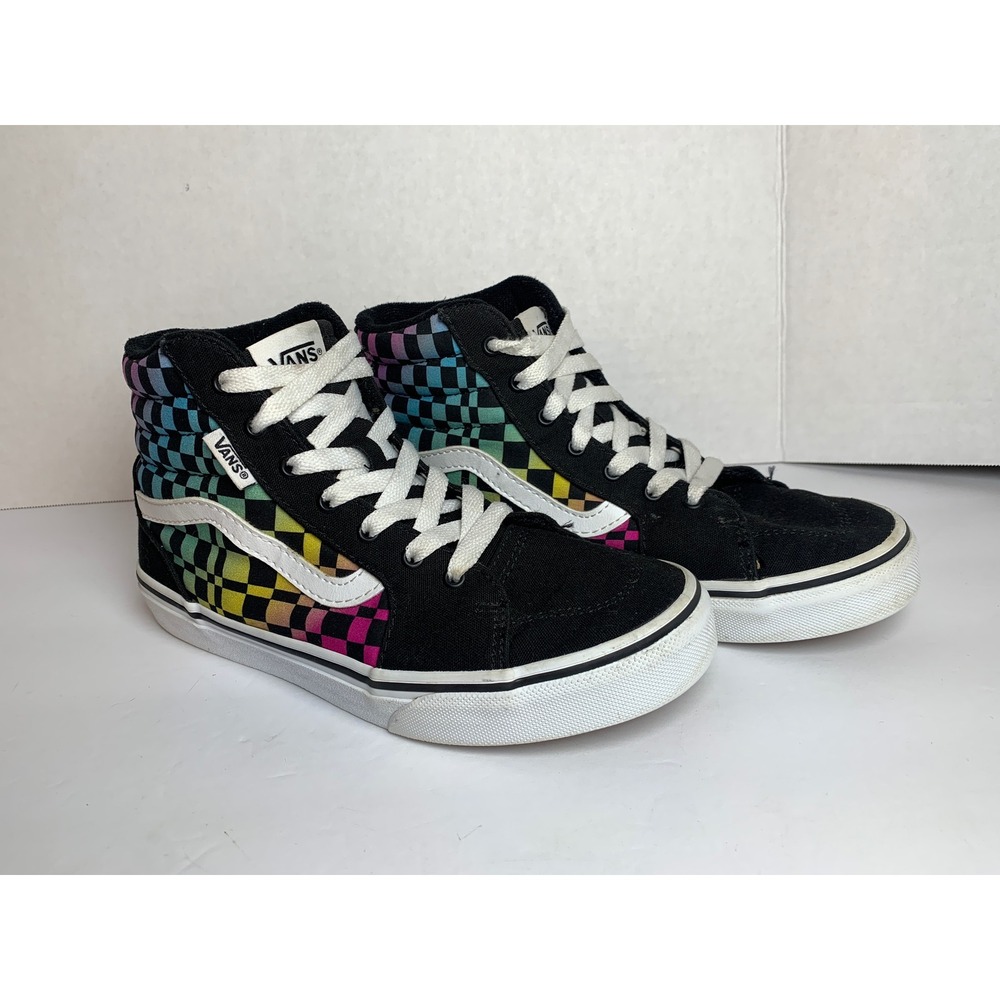 Vans Kids Sk8-Hi Rainbow Ombre Checkerboard High Top Sneakers‎ Black Size 3.5